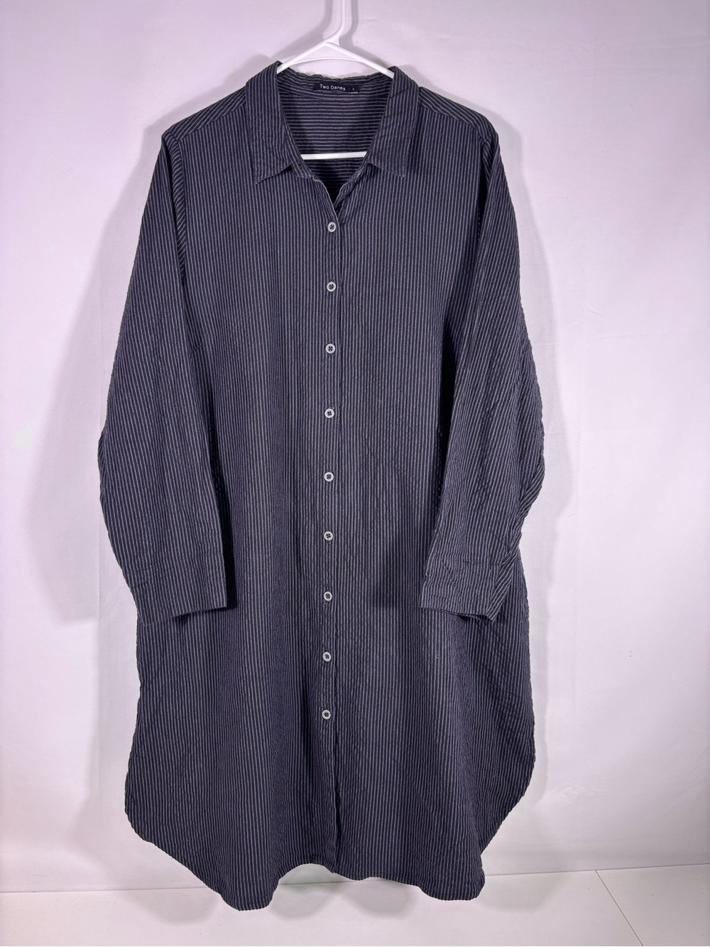 Two Danes Denmark Cotton Striped Oversized Shirt Dress Lagenlook Large